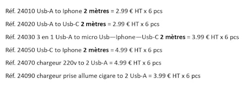 Présentoir de 6 x 6 cables pour téléphone